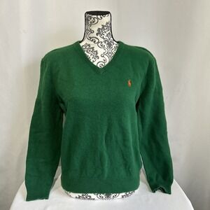 Polo Ralph Lauren Sweater  Women's Sz XL 100% Lambs Wool Pullover V-neck Green
